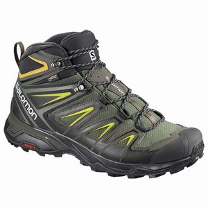 Pánske Turistické Topánky Salomon X ULTRA 3 MID GTX Olivovo Zelená/Čierne/Žlté,939-31879